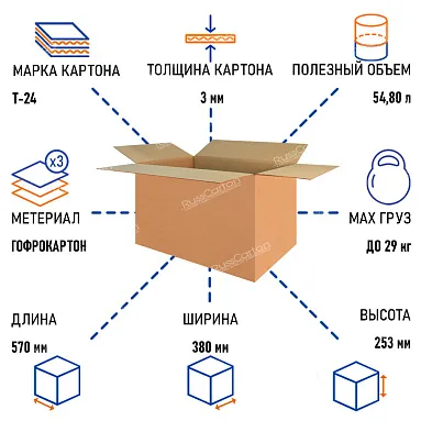 Картонная коробка 570х380х253 мм, Т-24 бурый