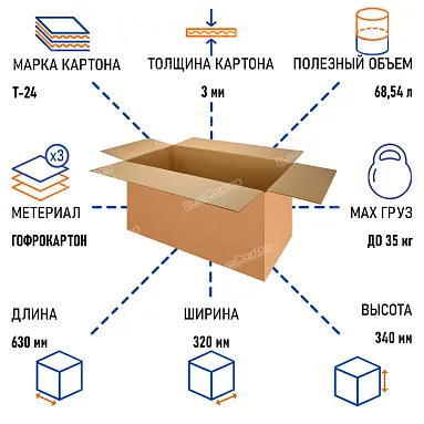 Картонная коробка 630х320х340 мм, Т-24 бурый