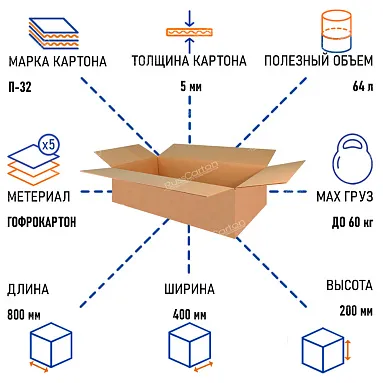 Картонная коробка 800х400х200 мм, П-32 бурый