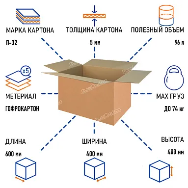 Картонная коробка 600х400х400 мм, П-32 бурый