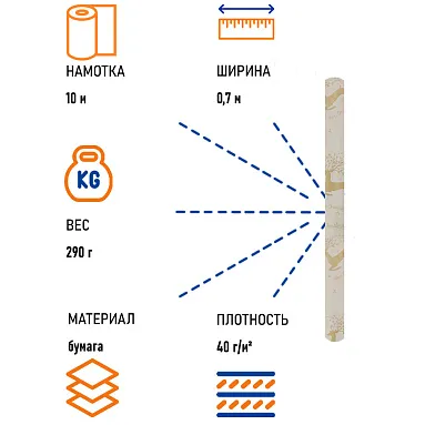 Бумага крафт "Олени", белый, 0.7х10 м
