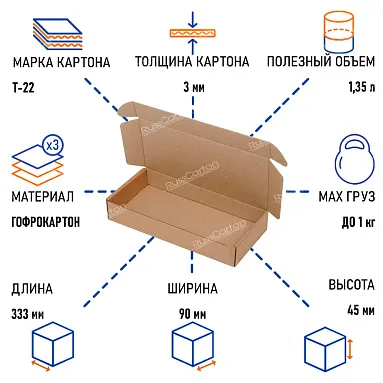 Картонный короб 333х90х45 мм, Т-22 бурый