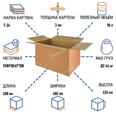 Картонная коробка 600х400х400 мм, Т-24 бурый