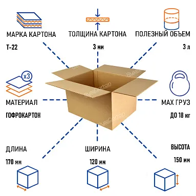 Картонная коробка 170х120х150 мм, Т-22 бурый