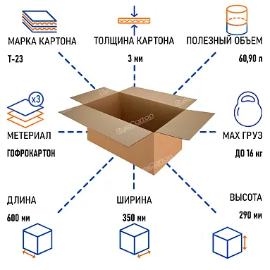 Картонная коробка 600х350х290 мм, Т-23 бурый
