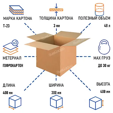 Картонная коробка 400х300х400 мм, Т-23 бурый