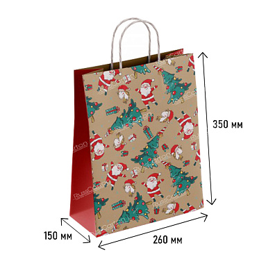 Крафт пакет с кручеными  ручками «Елкопад», 35х26х15 см