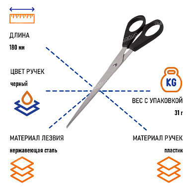 Ножницы STAFF, 180 мм, чёрные