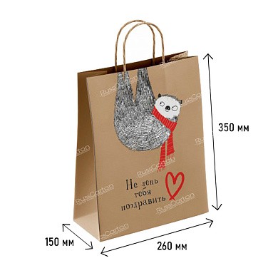 Крафт пакет с кручеными  ручками «Не лень тебя поздравить», 35х26х15 см