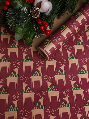 Бумага крафт "Олени с шарфиком", 0.7х10 м