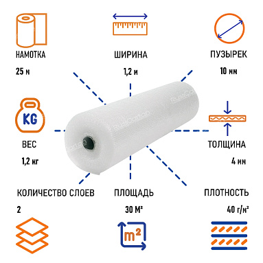 Пленка воздушно пузырчатая "Стандарт" двухслойная, 1.2 х 25 м