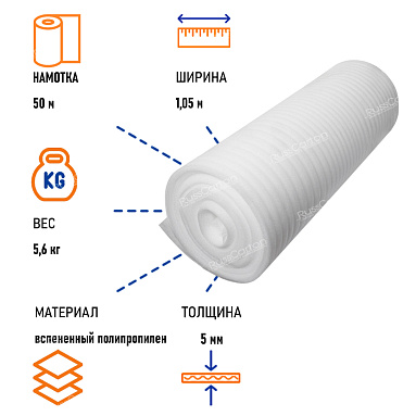 Вспененный полиэтилен НПЭ 5 мм, 50х1.05 м