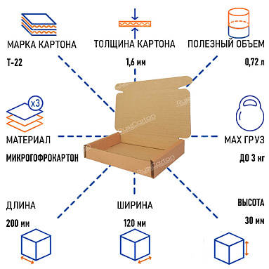 Картонный короб КС-21, 200х120х30 мм, Т-22 бурый