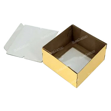 Коробка для торта 1 кг, бежевая, окно, 210х210х110 мм
