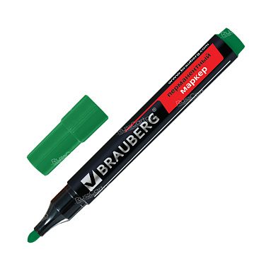 Маркер перманентный BRAUBERG "Contract", ЗЕЛЕНЫЙ, 3 мм. У