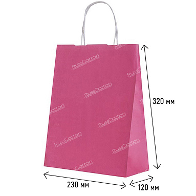Крафт пакет с кручеными ручками «Розовый», 32х23х12 см