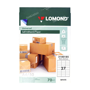 Самоклеящаяся бумага LOMOND белая, А4, 50л, 27 этикеток, 70х32 мм