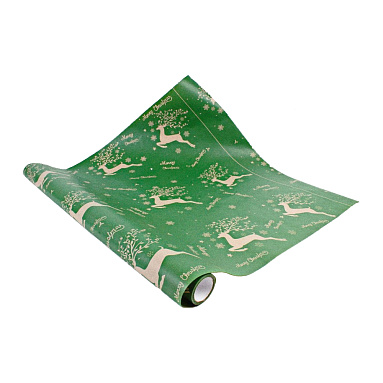Бумага крафт "Олени", зеленый, 0.7х10 м