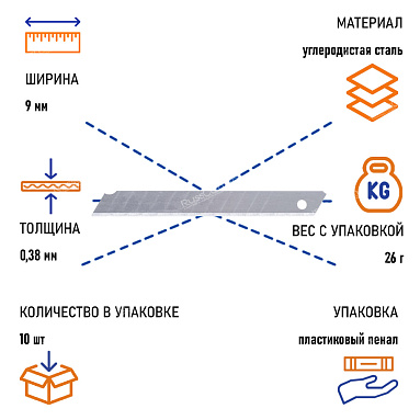 Лезвия для ножей BRAUBERG, 9 мм, 10 шт./уп.