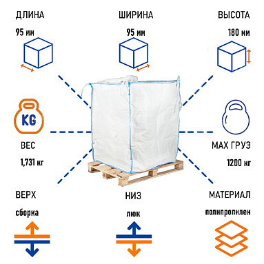 Биг-бэг мешок 95х95х180 см, верх сборка/низ люк